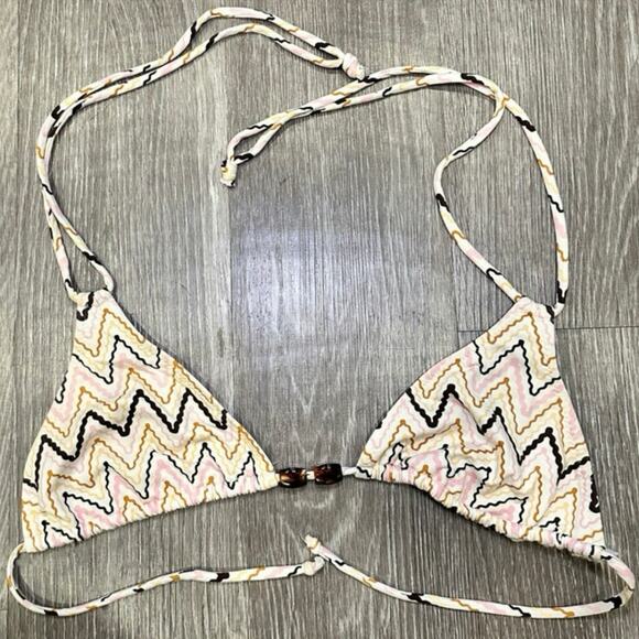 Eberjey Pastel Pink, Brown & Orange Chevron Zig-Zag Striped Beaded String Bikini - Picture 2 of 10
